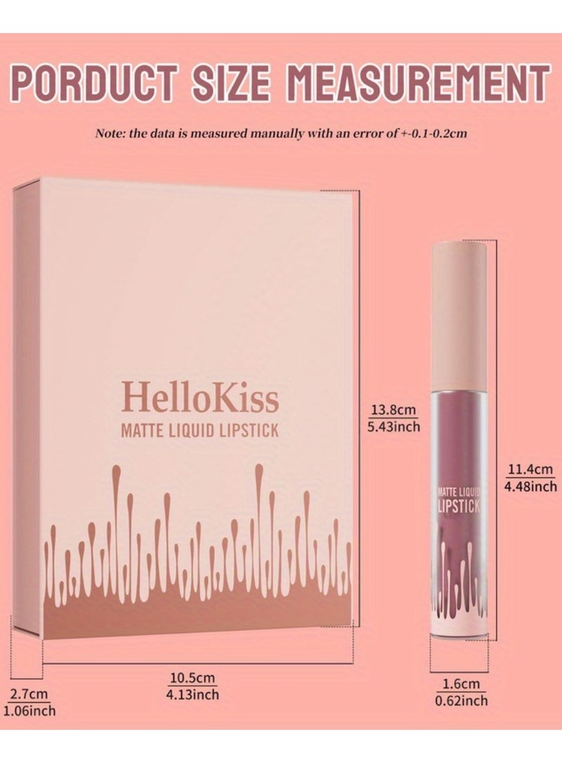 HelloKiss - 4 Colors Matte Liquid Lipstick Set Non Drying Moisturizing Formula Lip Gloss Ultra Matte Finish Waterproof Sweatproof Long Lasting Soft Smooth Matte Finish Liquid Lipstick - Image 1
