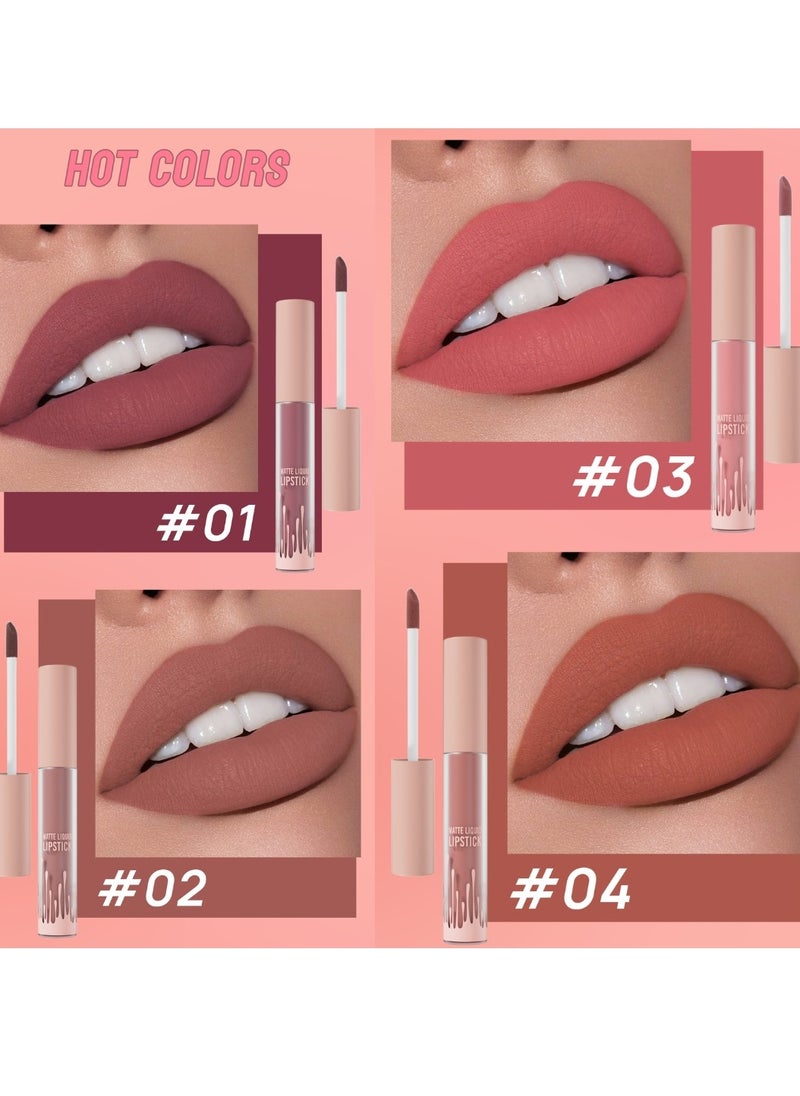 HelloKiss - 4 Colors Matte Liquid Lipstick Set Non Drying Moisturizing Formula Lip Gloss Ultra Matte Finish Waterproof Sweatproof Long Lasting Soft Smooth Matte Finish Liquid Lipstick - Image 1