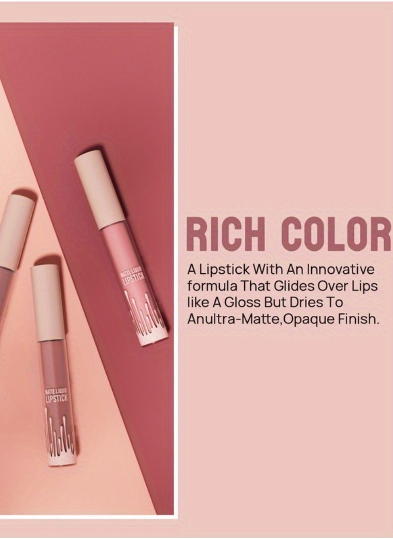 HelloKiss - 4 Colors Matte Liquid Lipstick Set Non Drying Moisturizing Formula Lip Gloss Ultra Matte Finish Waterproof Sweatproof Long Lasting Soft Smooth Matte Finish Liquid Lipstick - Image 1