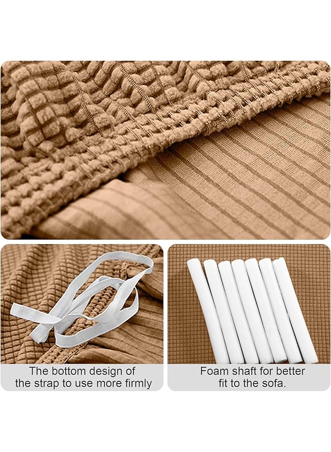 إيروريكس غطاء أريكة مرن وغطاء أريكة واقٍ للأثاث وغطاء أريكة غير قابل للانزلاق مع شريط مطاطي ورغوة غير قابلة للانزلاق بلون القهوة ومقعدين - Image 4