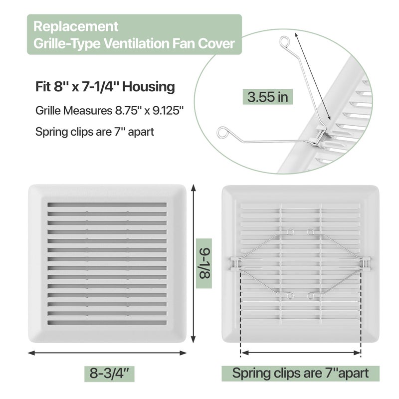 SurpLee C350GN Bathroom Plastic Grille Cover with Springs for Broan-NuTone 695 and 696N Ventilation Fans, S97017068 Replacement for Broan-NuTone Wall-Mount Exhaust or Bathroom Vent Fan Grille, 1 Pack - Image 2