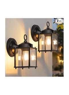 Outdoor Wall Lantern, Exterior Waterproof Wall Sconce Light Fixtures, Black Front Door Wall Lighting with Clear Beveled Glass Shade, 2 Pack