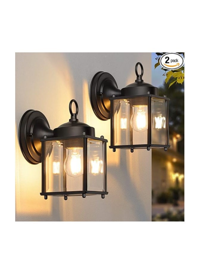 General - Outdoor Wall Lantern, Exterior Waterproof Wall Sconce Light Fixtures, Black Front Door Wall Lighting with Clear Beveled Glass Shade, 2 Pack - Image 1
