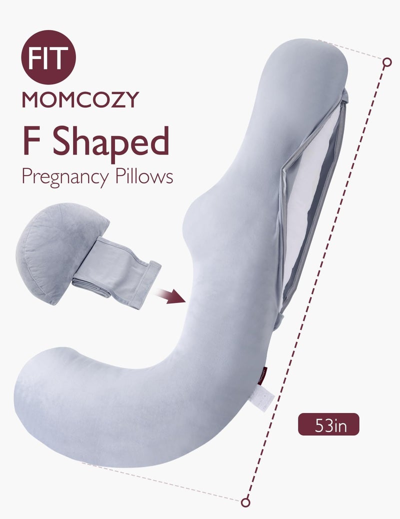 Momcozy Momcozy F Shaped Pregnancy Pillow Cover, 53-inch Large Pregnancy Body Pillowcase Removable with Adjustable Wedge Pillow, Soft & Machine Washable Replacement Cover, Velvet, Grey  - Image 2