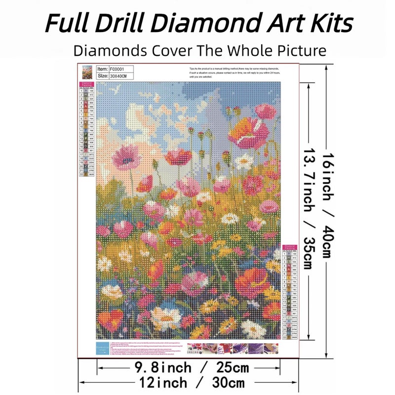 ckdiluy Flower Diamond Art Kits for Adults, 5D Colorful Wildflowers Diamond Painting Kit for Beginners, Flowers DIY Round Full Drill Painting with Gem Art Craft Kits for Home Wall Decor 12x 16 Inch - Image 2