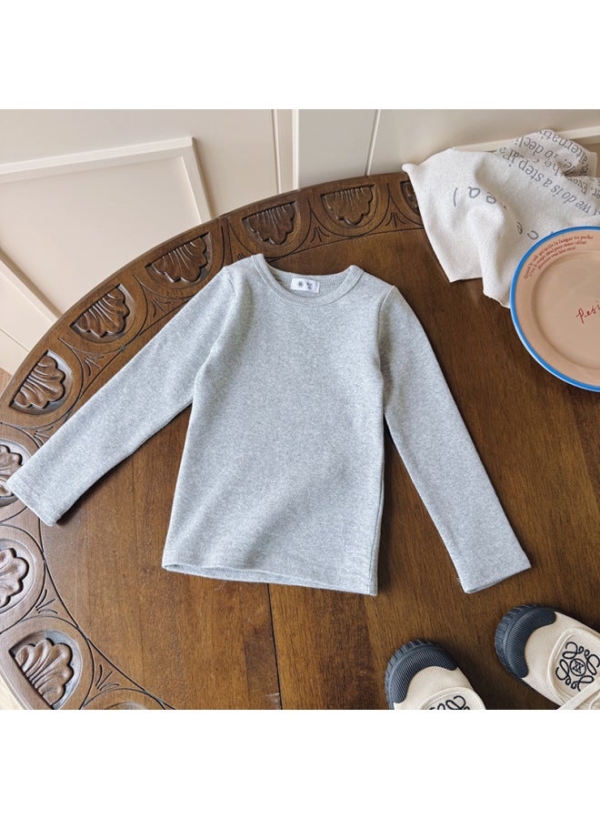 Autumn Cotton Tops Versatile New Children's Thick Autumn Round Neck Pullover Base Shirt For Older Children Long Sleeve T-shirt
