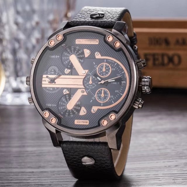 Trendy Large Dial Dual-Time Mens Sports Watch 7312 belt