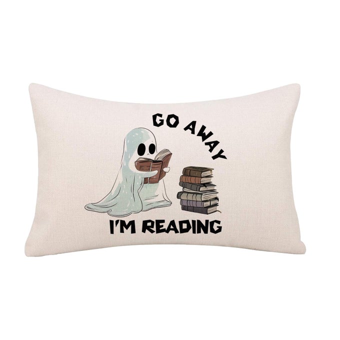 HALLOWEEN PILLOW COVERS 20X12 INCH GO AWAY IM READING THROW PILLOW COVERS GHOST HOLIDAY FARMHOUSE PILLOWCASE COUCH CUSHION CASE FOR INDOOR OUTDOOR HOME SOFA DECOR