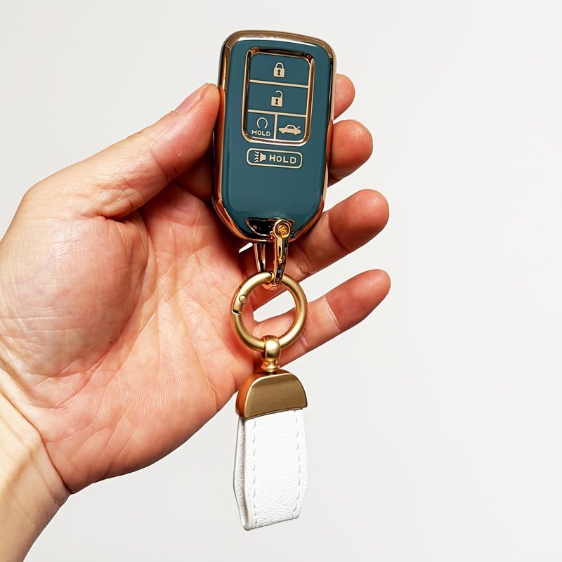 For Honda Key Fob Cover Set of 2 5 Button Smart Remote Key Case with Key Chain Soft TPU Full Cover Red - Image 1