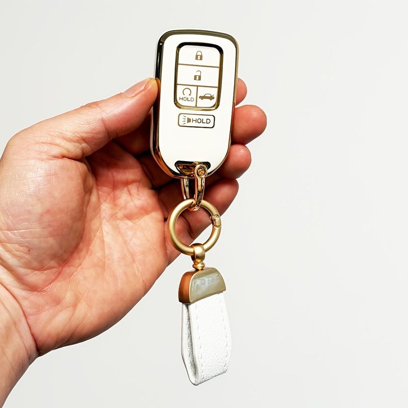 For Honda Key Fob Cover Set of 2 5 Button Smart Remote Key Case with Key Chain Soft TPU Full Cover Red - Image 2
