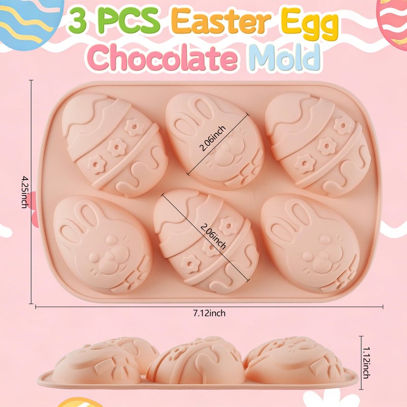 Vidotim 3Pack Easter Chocolate Mold,6 Cavity Easter Eggs Silicone Mold, Non-Stick Egg Baking Mold Tray,Egg Shaped Molds (Easter Eggs Mold) - Image 2