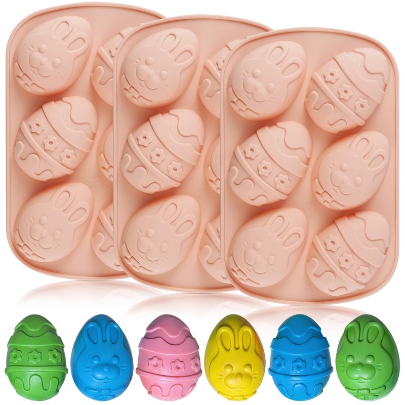 Vidotim 3Pack Easter Chocolate Mold,6 Cavity Easter Eggs Silicone Mold, Non-Stick Egg Baking Mold Tray,Egg Shaped Molds (Easter Eggs Mold) - Image 1
