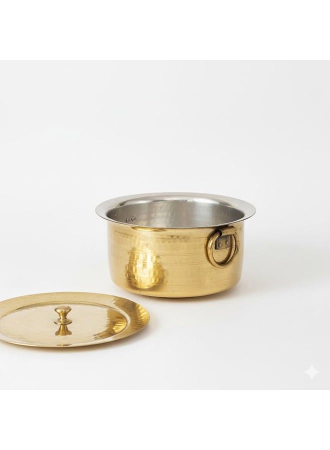 P-TAL Brass Patila for Cooking | 100% Pure Brass Round Heavy Bottom | Tapeli/Patila/Bhagona | Golden Brass Handi (1 Liter), Hammered, Polished cooking pot - Image 1