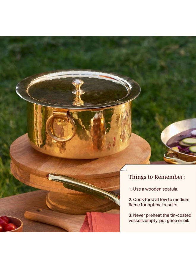 P-TAL Brass Patila for Cooking | 100% Pure Brass Round Heavy Bottom | Tapeli/Patila/Bhagona | Golden Brass Handi (1 Liter), Hammered, Polished cooking pot - Image 5