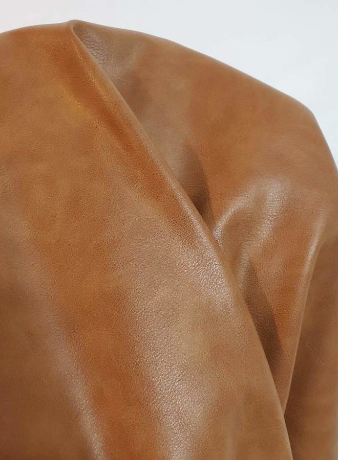 NAT Leathers Tan Cognac Soft Faux Vegan Leather (Peta Approved Vegan) 1 yard (36 x 54 inch) cut by The yard Synthetic Pleather Solid Leather Fabric Sheets Thick Nappa 0.95 mm Upholstery 36"x54" - Image 1