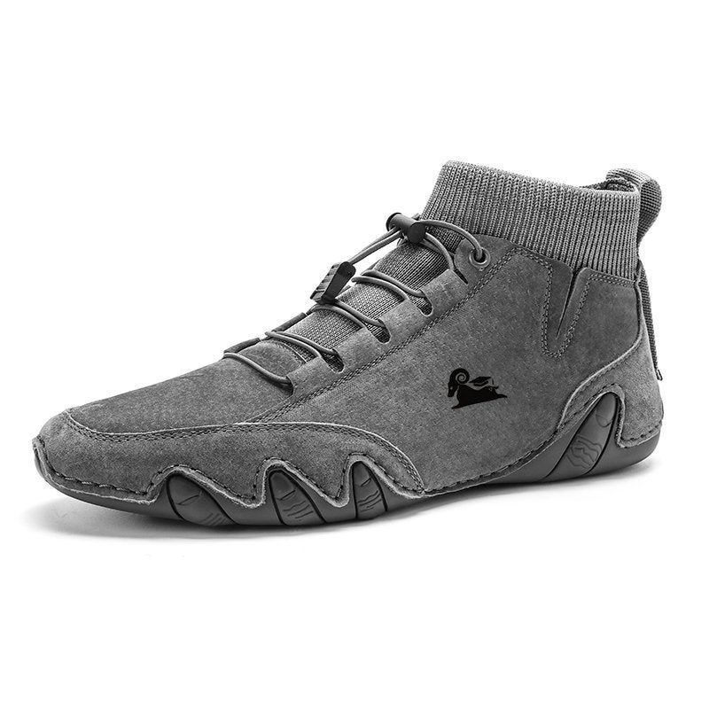 Popular Socks, High-Top Leather Boots With Velvet Handmade Cotton Shoes, Genuine Leather Martin Boots For Men - Image 1