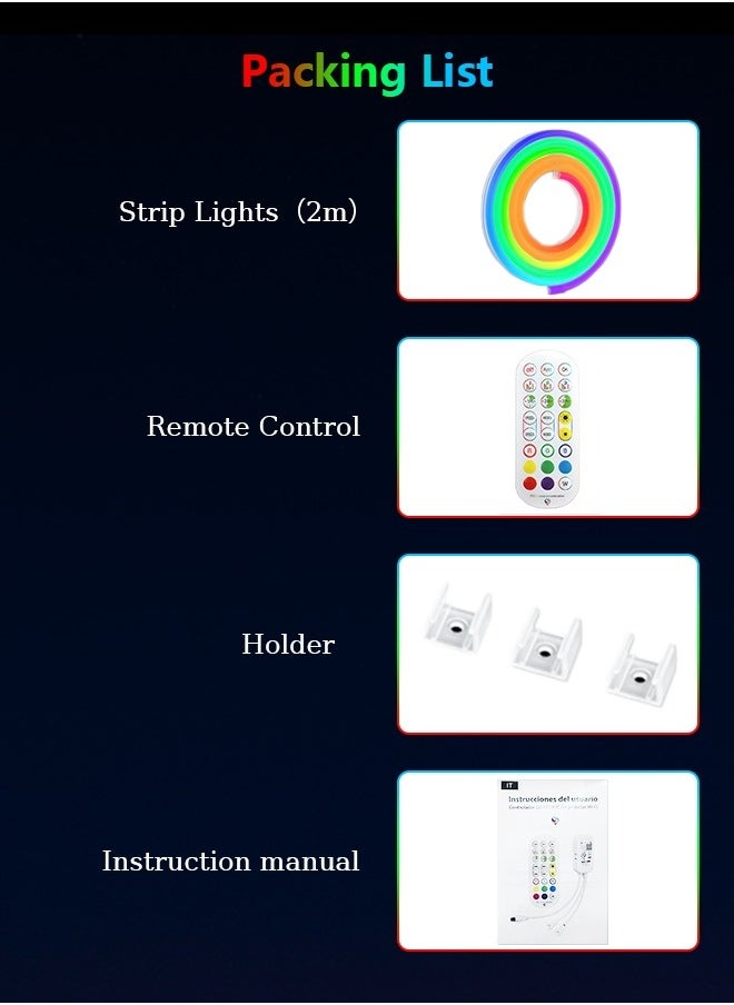 Litus - LED Light Strip Neon light with Remote Control, Plug Charge,Waterproof, Ideal for Patterns lighting, TV Backlighting, Gaming Room, Bedroom, and Indoor Decor – Available in Lengths 2m, 3m, 5m - Image 1