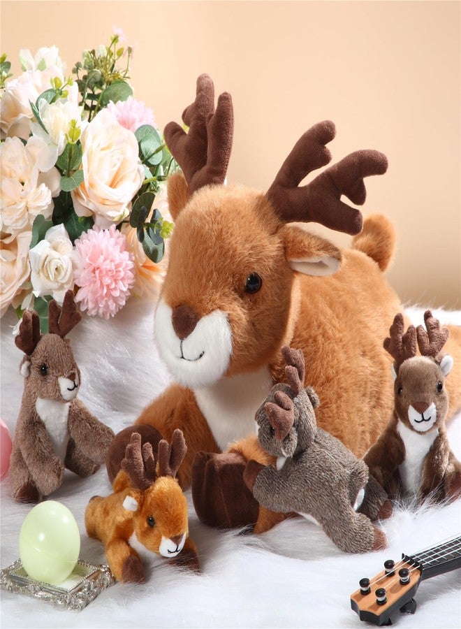 Poen Plush Deer Stuffed Animal Set 16 Inch Cuddly Mommy Deer Plush with 4 Cute Little Plushes in Her Zippered Tummy for Kids Birthday Baby Shower Decor Gift Woodland Party Favors(Lying) - Image 4