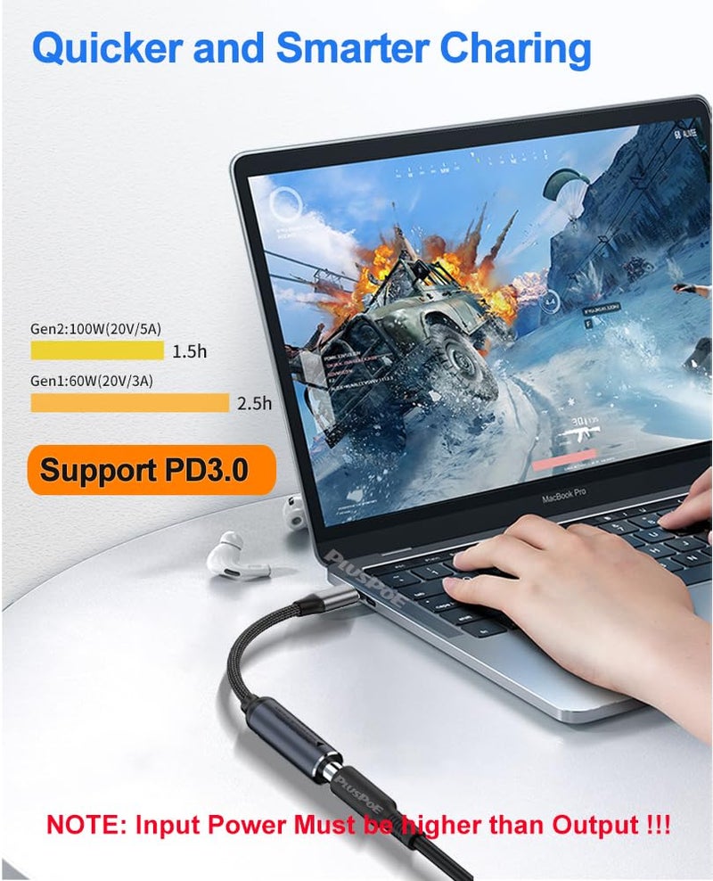 PLUSPOE USB C to Barrel Tip Adapter, 45W 65W 100W PD Charging for Convert Dell, HP 7.4mm x 5.0mm Charger to Type C Power for Phones,Tablets,Laptops and Other USB C Devices, Input: DC15-20.5V - Image 2