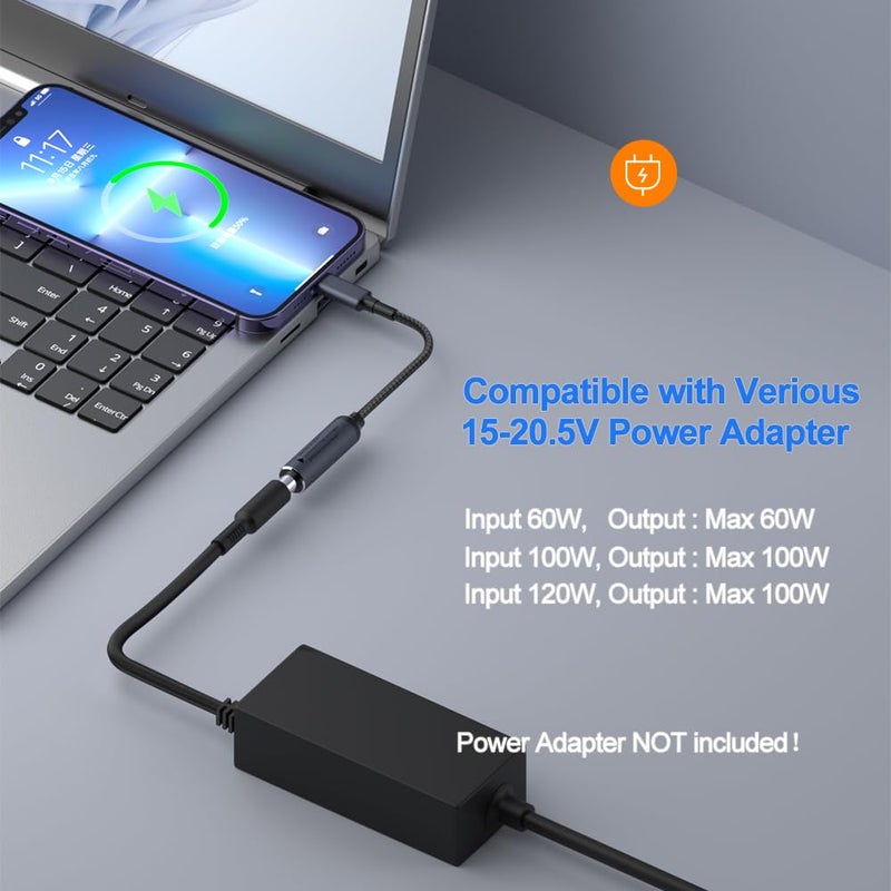 PLUSPOE USB C to Barrel Tip Adapter, 45W 65W 100W PD Charging for Convert Dell, HP 7.4mm x 5.0mm Charger to Type C Power for Phones,Tablets,Laptops and Other USB C Devices, Input: DC15-20.5V - Image 4