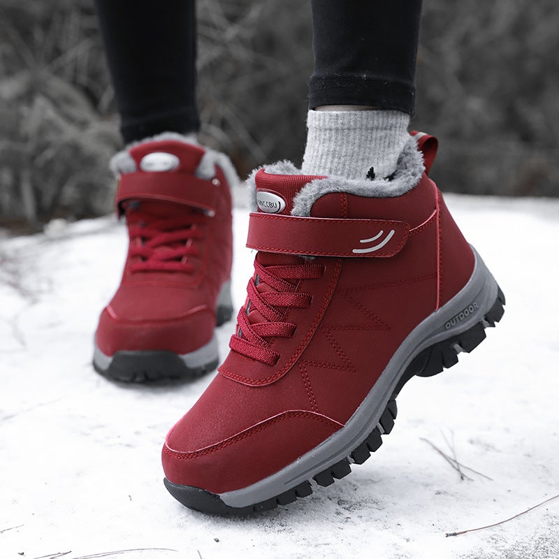 Winter Explosions Waterproof Middle-aged Mothers Cotton Shoes Winter Warm fleece-lined Shoes for the Elderly Men and Women Walking Shoes Snow Boots Red