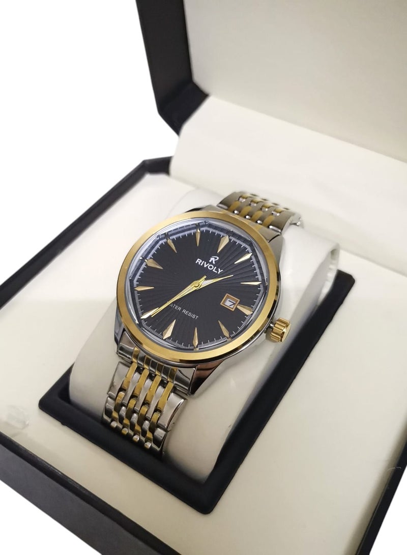 Rivoly Men's Stainless Steel Analog Quartz Date Display Watch Easy to Read Fashion Design Waterproof Luxury Classic Big Face Wrist Watch - Image 1