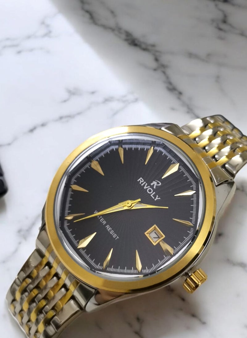 Rivoly Men's Stainless Steel Analog Quartz Date Display Watch Easy to Read Fashion Design Waterproof Luxury Classic Big Face Wrist Watch - Image 2