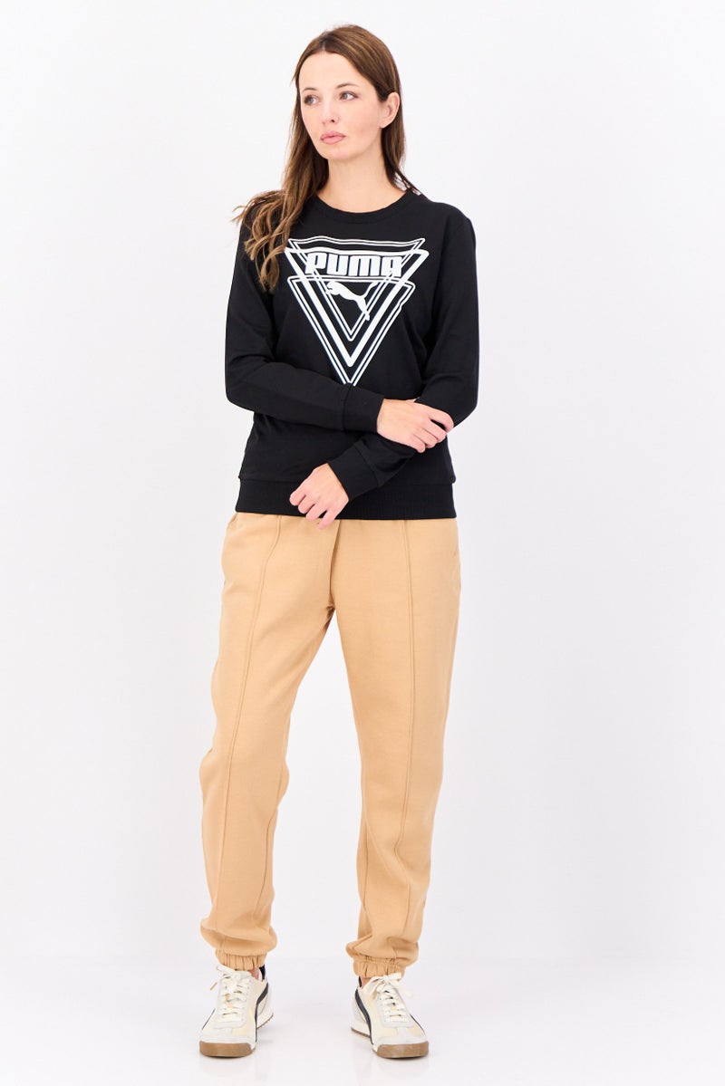 PUMA ملابس رياضية نسائية بأكمام طويلة مناسبة، خارجية، سويت شيرت، أسود/أبيض - Image 4