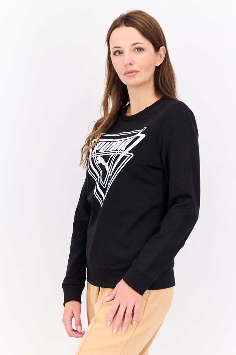 PUMA ملابس رياضية نسائية بأكمام طويلة مناسبة، خارجية، سويت شيرت، أسود/أبيض - Image 4