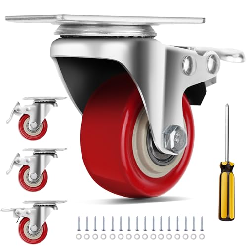 PUIPUM Caster Wheels 2 Inch, Heavy Duty Caster Wheels Set of 4, Swivel Castor Wheels with Dual Locking Brakes, Silent Polyurethane (PU), 360° Rotation, for Furniture and Workbench, Load 600lbs - Image 1