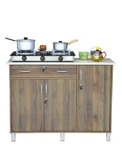 AFT Arfan Stylish 3-Door Kitchen Cabinet With Elegant Ceramic top Tile Top And Drawer With Locks – Perfect For Storage And Display, Durable Ceramic Top Tile Top – Ideal For Home Organization, Space-Saving Design, Enhance Your Kitchen Décor Versatile 3-Door Kitchen, Drawer Cabinet With Sturdy Tile Top – Stylish Storage Solution Columbia Walnut Brown  - Image 5