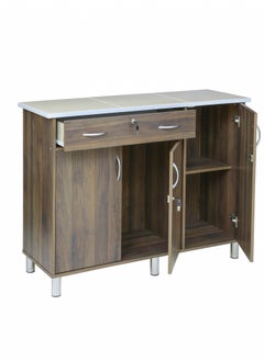 AFT Arfan Stylish 3-Door Kitchen Cabinet With Elegant Ceramic top Tile Top And Drawer With Locks – Perfect For Storage And Display, Durable Ceramic Top Tile Top – Ideal For Home Organization, Space-Saving Design, Enhance Your Kitchen Décor Versatile 3-Door Kitchen, Drawer Cabinet With Sturdy Tile Top – Stylish Storage Solution Columbia Walnut Brown  - Image 2