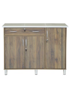 AFT Arfan Stylish 3-Door Kitchen Cabinet With Elegant Ceramic top Tile Top And Drawer With Locks – Perfect For Storage And Display, Durable Ceramic Top Tile Top – Ideal For Home Organization, Space-Saving Design, Enhance Your Kitchen Décor Versatile 3-Door Kitchen, Drawer Cabinet With Sturdy Tile Top – Stylish Storage Solution Columbia Walnut Brown  - Image 4