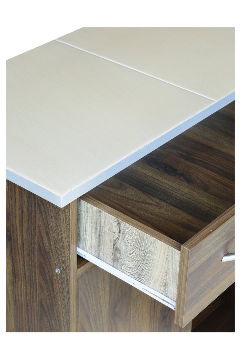AFT - Arfan Stylish 3-Door Kitchen Cabinet With Elegant Ceramic top Tile Top And Drawer With Locks – Perfect For Storage And Display, Durable Ceramic Top Tile Top – Ideal For Home Organization, Space-Saving Design, Enhance Your Kitchen Décor Versatile 3-Door Kitchen, Drawer Cabinet With Sturdy Tile Top – Stylish Storage Solution Columbia Walnut Brown - Image 1