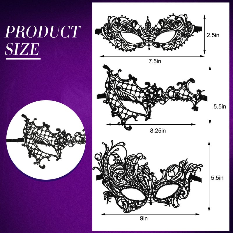 Cindeer 6 Pcs Masquerade Mask for Couples Women and Men Venetian Lace Mask for Prom Ball Masquerade Party(Classic Style) - Image 2