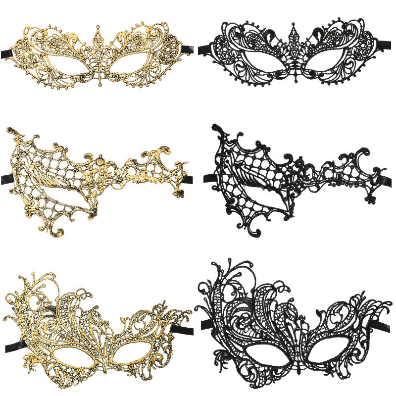Cindeer 6 Pcs Masquerade Mask for Couples Women and Men Venetian Lace Mask for Prom Ball Masquerade Party(Classic Style) - Image 1