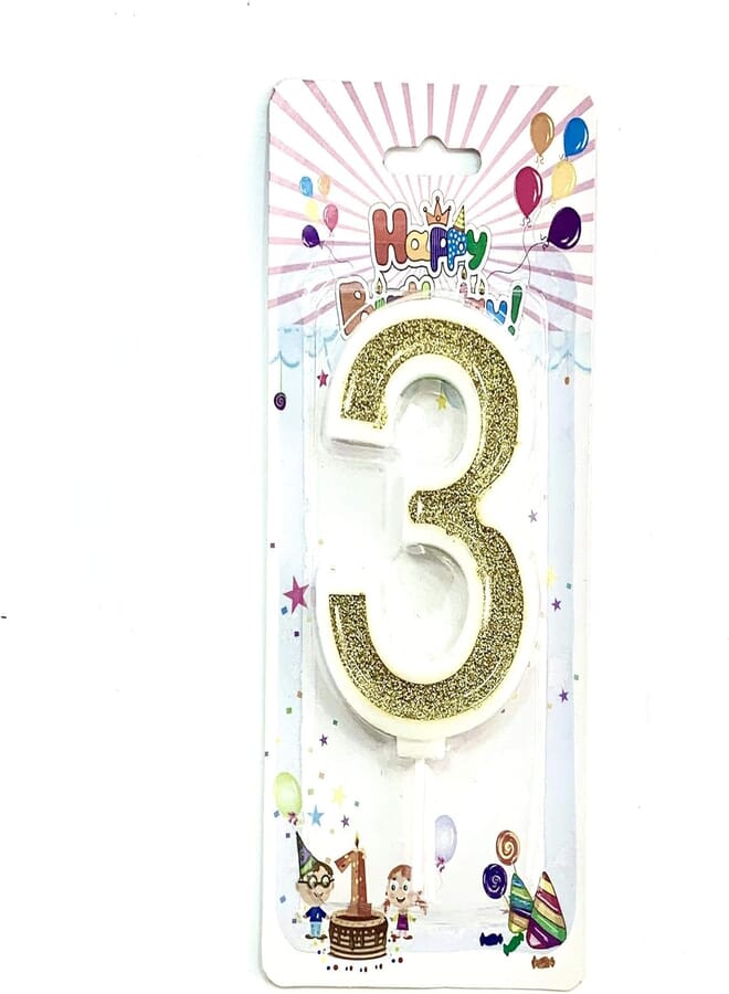 Birthday Candle - Number 3 - Gold
