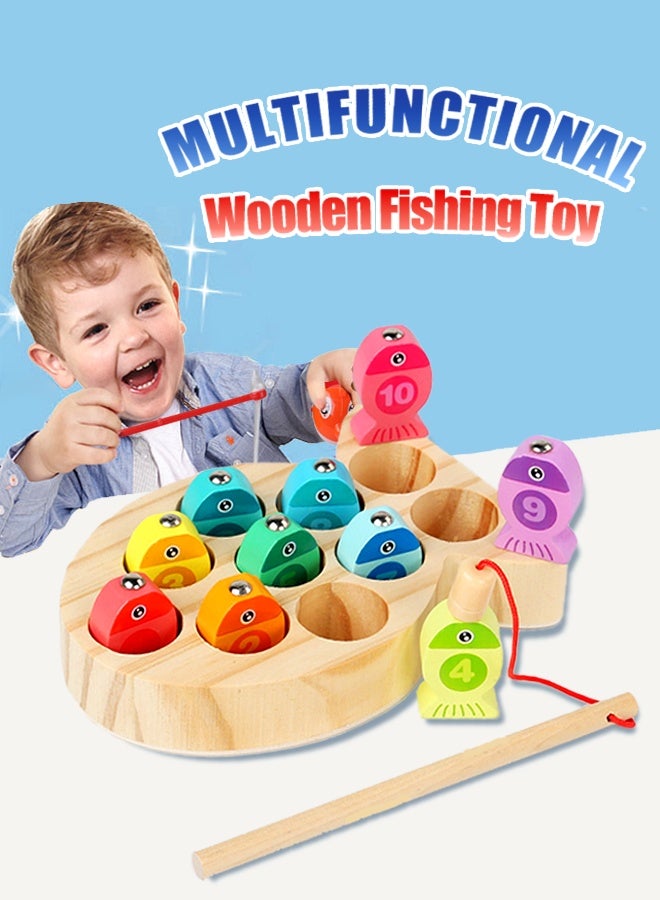 لعبة صيد السمك، لعبة صيد خشبية مغناطيسية، لعبة صيد سمك تعليمية ممتعة، لعبة صيد خشبية مغناطيسية من مونتيسوري للأطفال الصغار، لعبة صيد أسماك بحرية للأطفال، تعلم الصيد، فرز الألوان، ألغاز مونتيسوري التعليمية لمرحلة ما قبل المدرسة، مهارات حركية دقيقة للأولاد والبنات من سن 3 إلى 5 سنوات - Image 1
