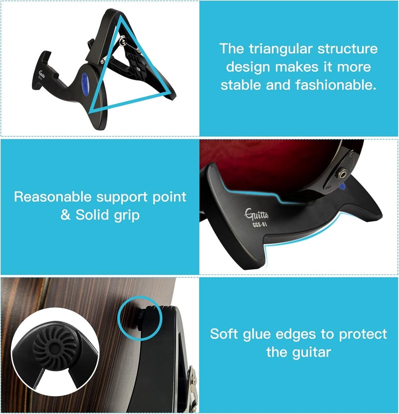 Guitto Guitar Stand Tripod Adjustable Classic A-Frame Stand Universal for Acoustic and Bass Electric Guitars Folding Floor Travel Stand Small Single Holder (GGS-01) - Image 2