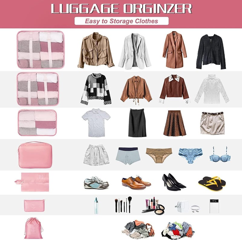 TOCINGO 7 pc / 6 pc Travel Oraganizer Packing cubes kit, Sapace Saver Multi use Bag for Men and Women, Clothes packing cubes for travel, Cupboard Oraganizer cubes (7 pc-PINK) - Image 3