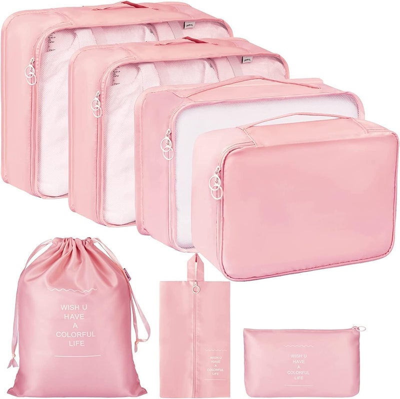 TOCINGO 7 pc / 6 pc Travel Oraganizer Packing cubes kit, Sapace Saver Multi use Bag for Men and Women, Clothes packing cubes for travel, Cupboard Oraganizer cubes (7 pc-PINK) - Image 1