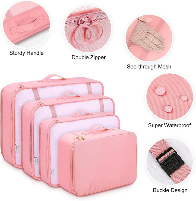 TOCINGO 7 pc / 6 pc Travel Oraganizer Packing cubes kit, Sapace Saver Multi use Bag for Men and Women, Clothes packing cubes for travel, Cupboard Oraganizer cubes (7 pc-PINK) - Image 2