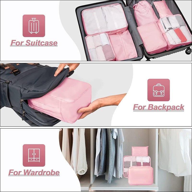 TOCINGO 7 pc / 6 pc Travel Oraganizer Packing cubes kit, Sapace Saver Multi use Bag for Men and Women, Clothes packing cubes for travel, Cupboard Oraganizer cubes (7 pc-PINK) - Image 5