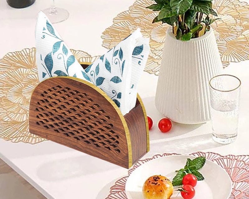 CRAFTCASTLE Wood & Brass Tissue Paper Napkin Holder Stand for Dining Table Tissue Paper Holder for Table(15 X 10X 5) cm. - Image 5