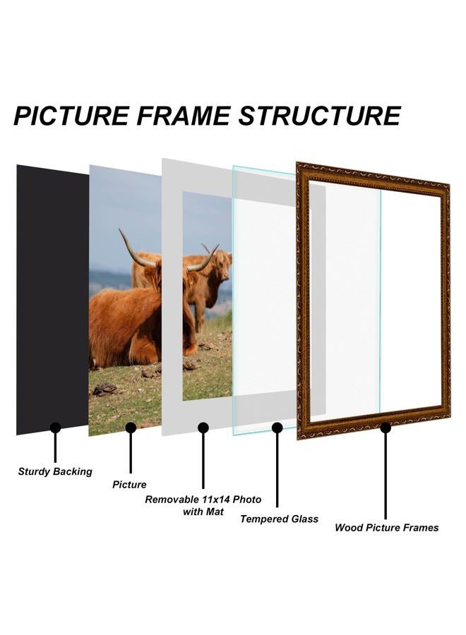FJXMFRAME إطار صورة ذهبي 16x20 مع مات، إطار صورة خشبي عتيق للزجاج الحقيقي، صور مقاس 11x14 أو 16x20، تغيير الصور بسهولة، تعليق على الحائط، فن حائط عتيق مزخرف - Image 2