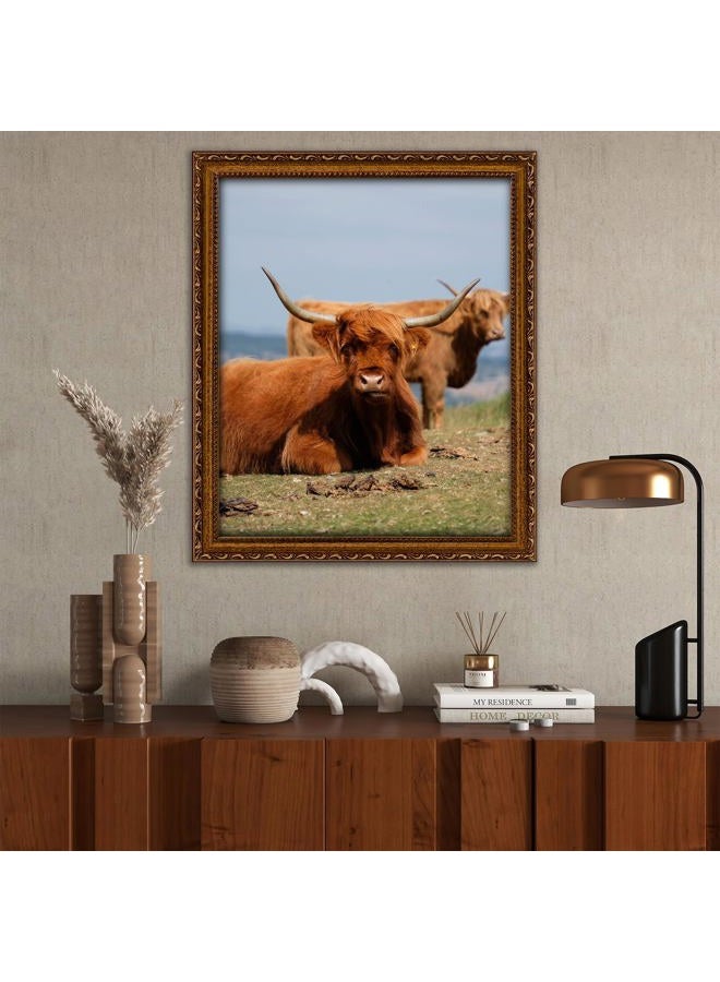 FJXMFRAME إطار صورة ذهبي 16x20 مع مات، إطار صورة خشبي عتيق للزجاج الحقيقي، صور مقاس 11x14 أو 16x20، تغيير الصور بسهولة، تعليق على الحائط، فن حائط عتيق مزخرف - Image 3