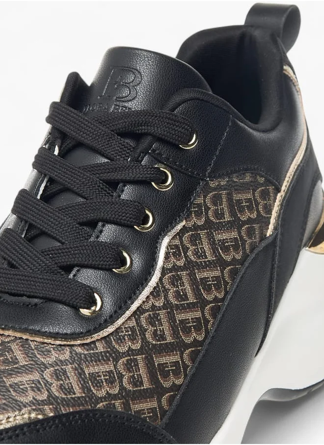 Flora Bella By Shoexpress Womens Monogram Textured Sneakers With Lace-Up Closure