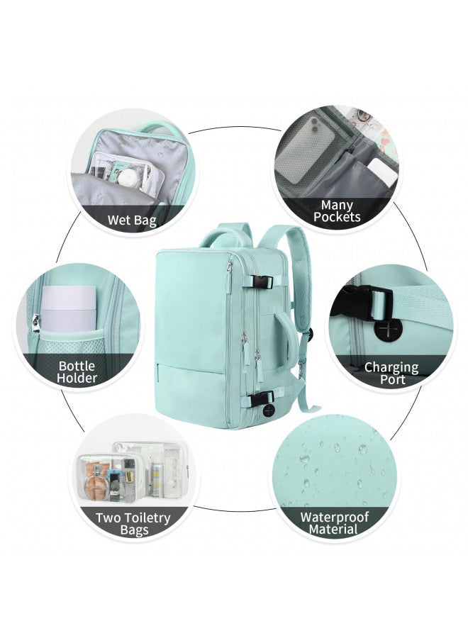 Hanples Travel Backpack for Women as Person Item Flight Approved, Large Carry On Backpack, 17.3 Inch Laptop Backpack, Waterproof Backpack, Hiking Backpack, Casual Bag (Mint Green) - Image 3