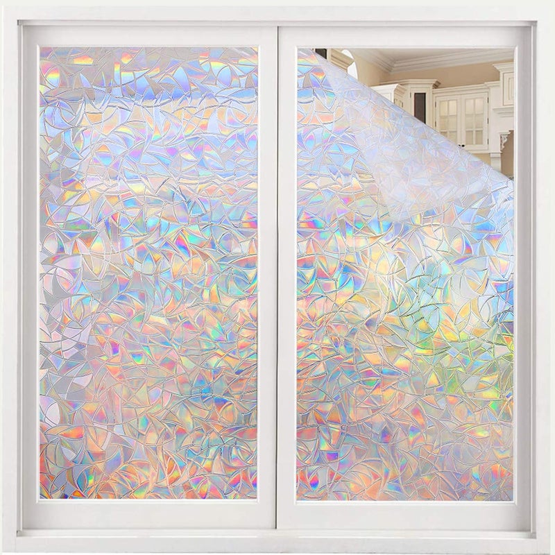 Volcanics Window Privacy Film Static Window Clings Vinyl 3D Window Decals Window Stickers Rainbow Window Film for Glass Door Home Heat Control Anti UV 17.5 x 78.3 Inches - Image 1
