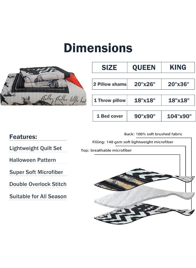 Cmfshape Halloween Bedspread, Black Quilt Set King Size, Pumpkin Ghost Festival Themed Bedding Set, Decorative Quilted 4 Piece Coverlet Set with 3 Pillow Shams  - Image 5